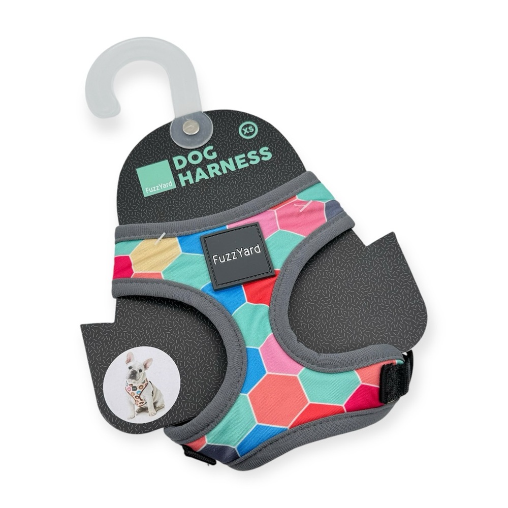 Fuzz Yard Grey Colorful Hexagon Print Adjustable Harness Dog’s Size XS